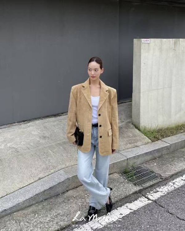 質感黑扣真皮麂皮外套